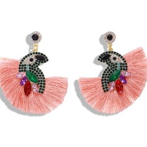 Earrings Tropical Parrot Toucan Crystal Embellished Tassel Summer